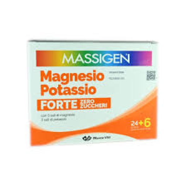 Massigen (SCAD.06/2025) Magnesio e Potassio FORTE 24 + 6 buste: Integratore Alimentare per il Benessere Muscolare