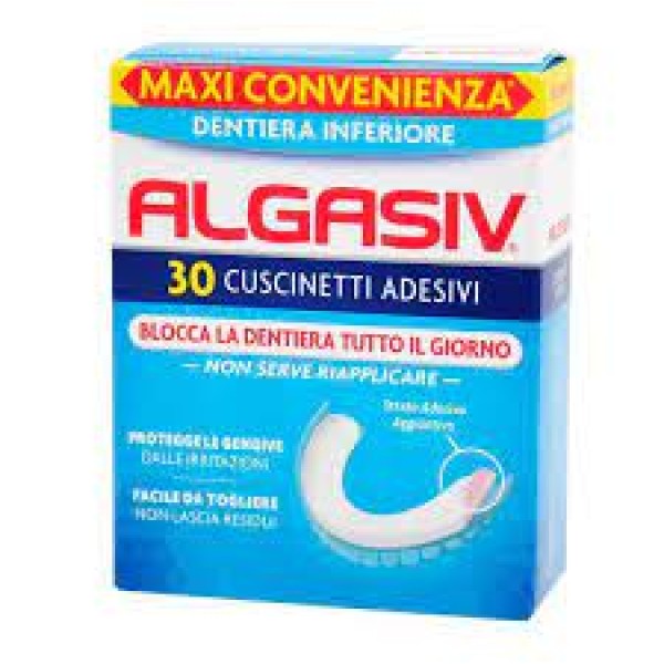 Algasiv (Scadenza 01/2026) Cuscinetti per Dentiera Inferiore 30 Pezzi - Dispositivo Medico Detraibile