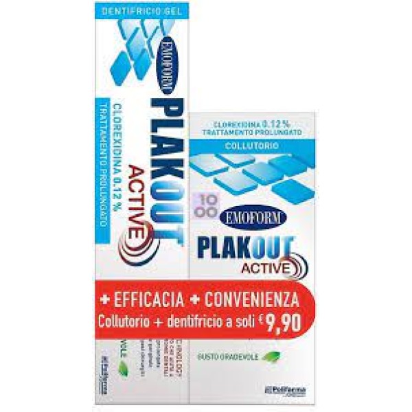 Emoform Plakout Collutorio 0,12% + Dentifricio da 75 ml Con Clorexidina al 0,12%
