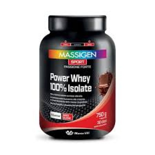 Massigen Sport Power Whey 100% Isolate (SCAD.10/2028) Proteine Siero del Latte Gusto Cioccolato 750 g 30 dosi 