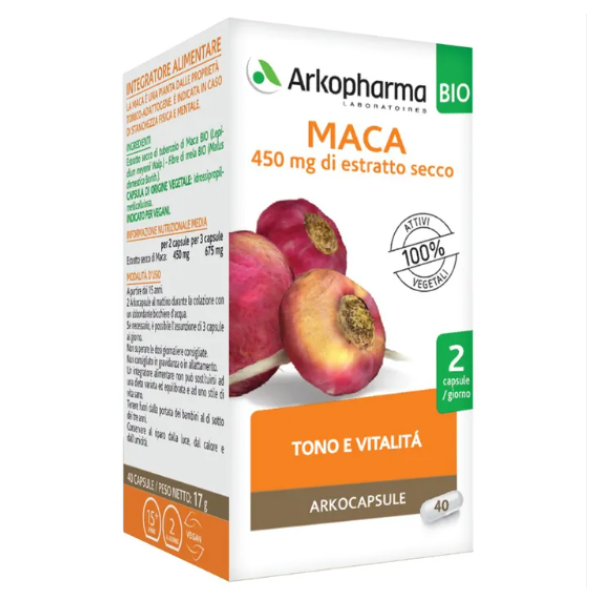 ArkoPharma Arkocapsule Maca Bio 40 Capsule -Integratore per recupero fisico e mentale 