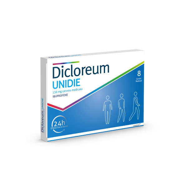 Dicloreum Unidie 8 Cerotti Antidolorifici azione 24 ore 132 mg di Ibuprofene (SCAD.04/2027)