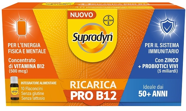 Supradyn Ricarica Pro B12 Integratore Adulti 50+ Con Vitamina B12 E Zinco, 10 Flaconcini